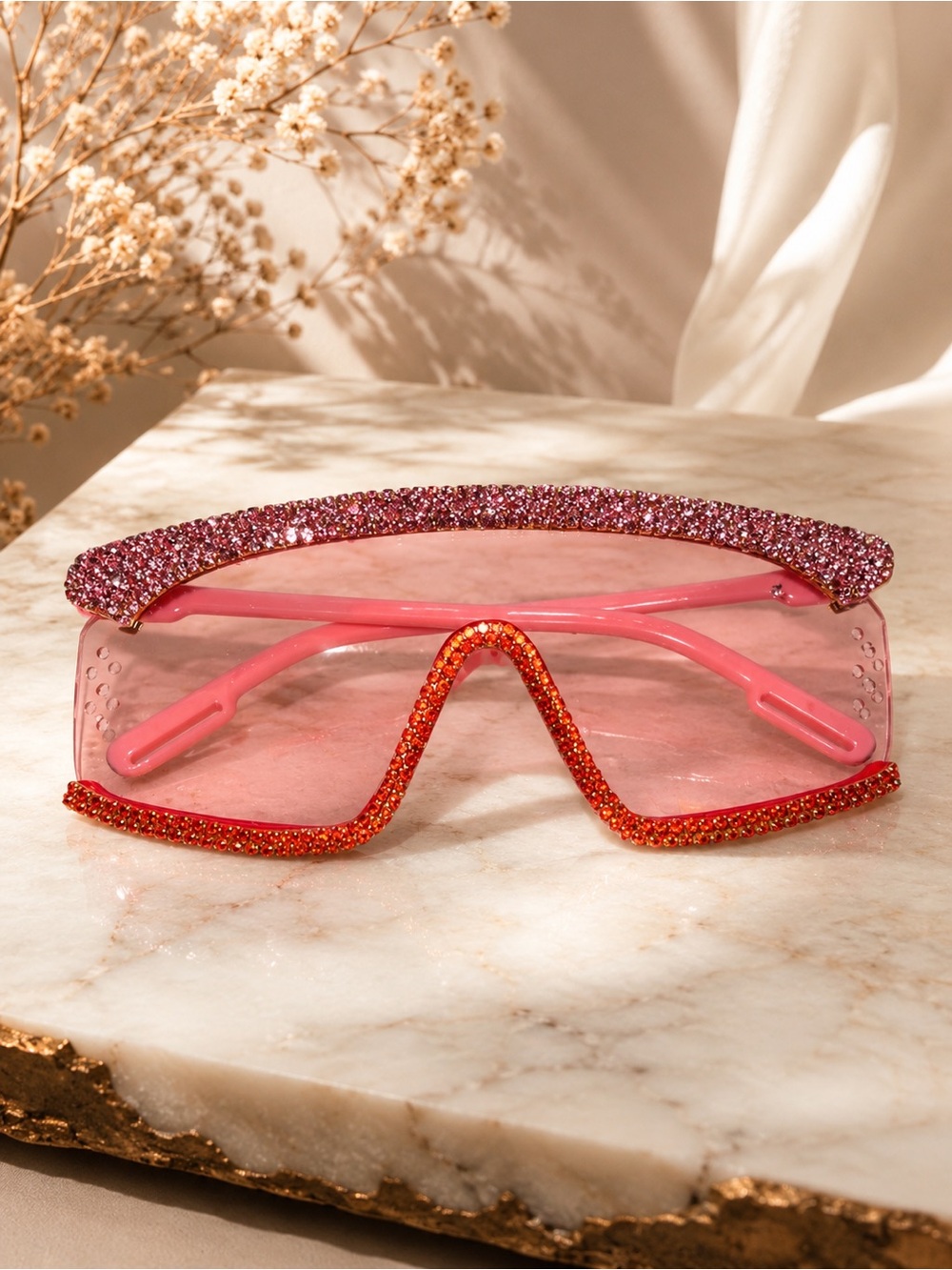Rhinestone Pink Shield Sunglasses